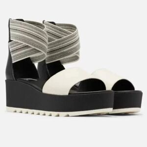 SOREL | Cameron Platform Ankle Strap Wedge Sandal Black Gore Off-White | Size 10